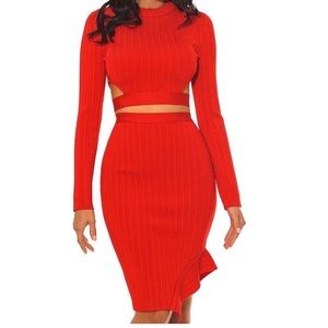 2 Piece Red Bandage Dress - Midi | Size: S